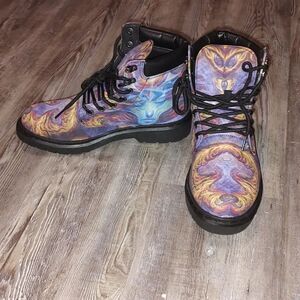 Psychedelic, unusual, trippy avatar combat work style boot  Sz 8 Ladies NWOT